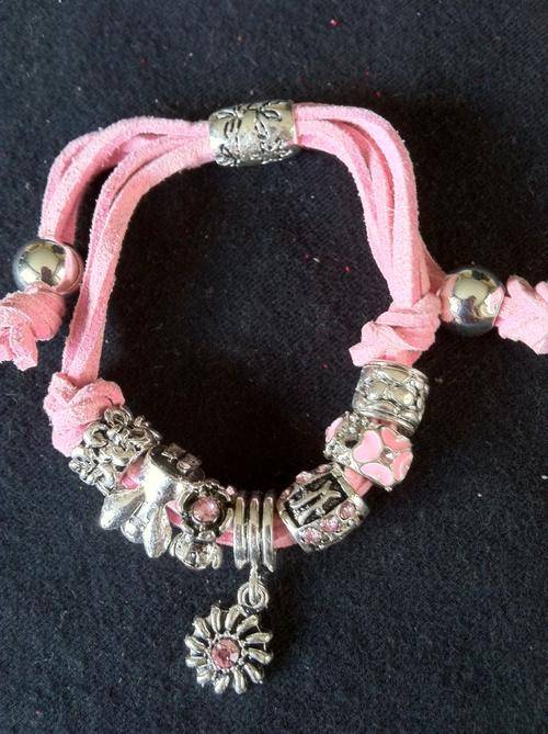 PINK LEATHER STRAP PARDORA BEADS BRACELET ADJUSTABLE