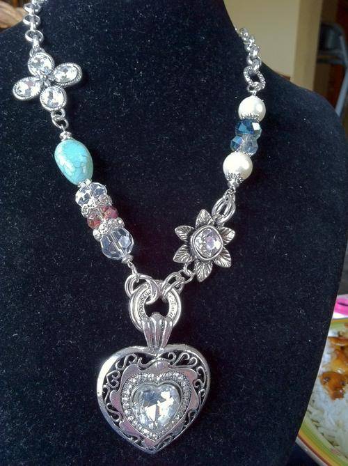STUNNING!!! LARGE FILIGREE CRYSTAL HEART TIBETAN SILVER TERQUOISE, "MYSTIC CRYSTAL" NECKLACE