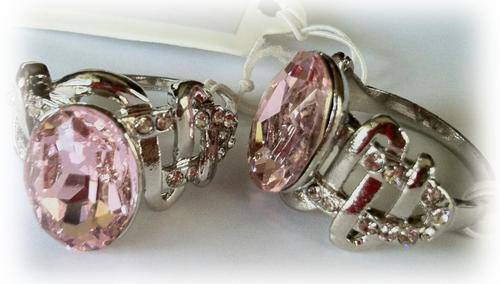 FAUX PINK KUNZITE SILVER PLATED DIAMANTE RING SIZE 18