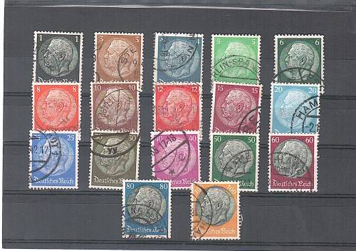 German Empire 1934 Paul von Hindenburg (Scott 415-431), wmk swastika, full set
