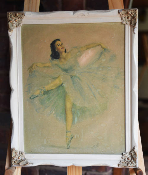 Lovely ballet dancer on board. 365 x 445mm - Antique frame