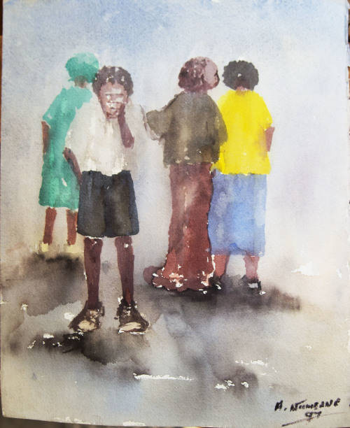 Alphen Ntimbane - watercolours  Size 350 x 290mm Township scene