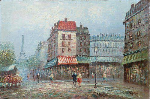 Lovely Paris scene in oils - Burhen - Large 900mm x 600mm
