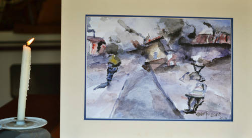 Alphen Ntimbane (1952 - 2017) Watercolours  Size 300 x 420mm Township scene