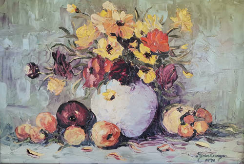 H.G. van Aswegan -  Flowers 1973 -  Still life oils - Lovely textures. Bid now!