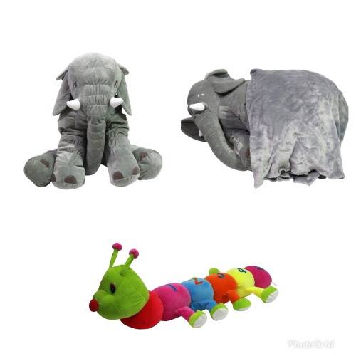 Stuffed Worm & Elephant Plush Pillow Combo