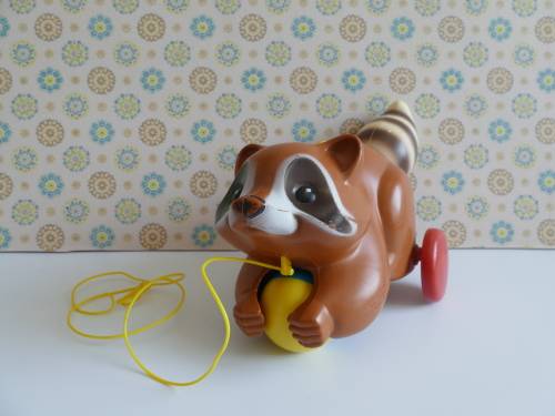 Vintage Fisher Price 1979 Wobbling Racoon Pull Toy