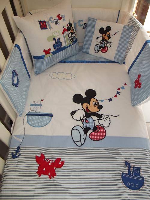 Mickey Mouse Appliqued 7 Piece Baby Linen Sets