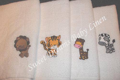 Wild Animals Embriodered Burp Cloths with edging
