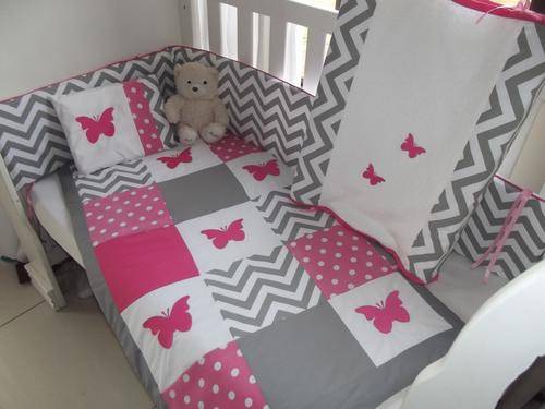 Embroidered Butterflies and flowers Piece Baby Bedding Set