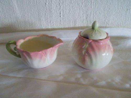 pretty pink flower style milk jug and sugar bowl set