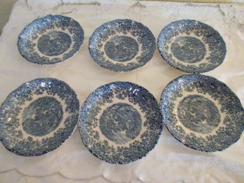 Lovely set of six blue and white old mill johnson brothers saucers