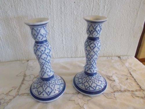 Lovely porcelain blue and white candle stick holders
