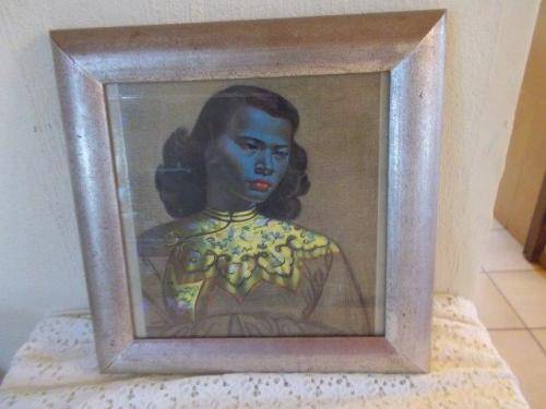 Collectable Tretchikoff print of a oriental woman behind glass