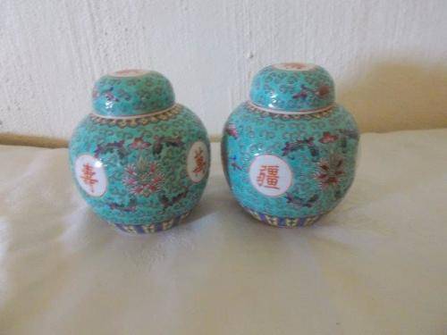 A pair of oriental turquoise Ginger jars