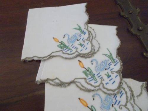 A lot of four blue swans  embroidered vintage napkins