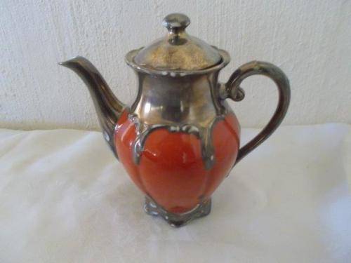 Stunning wine red sterling silver on porcelain foreign china tea pot
