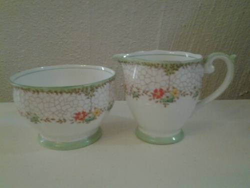 nice green and small colorful scene bell china milk and sugar bowl