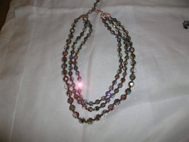 Lovely colourful three strand crystal necklace