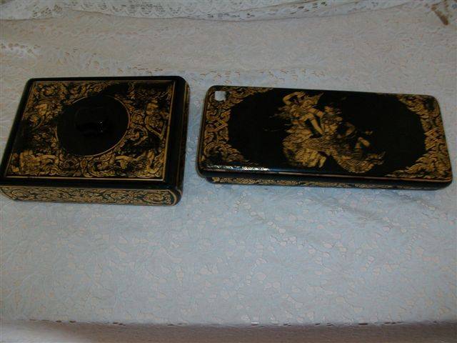 Two interesting indian style lacquer trinket boxes