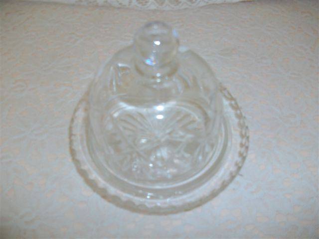 Lovely small pressed glass butter/chesse dish