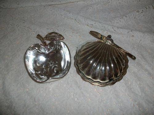 Sliver plated shell butter dish and small sliver plated sweet dish comb