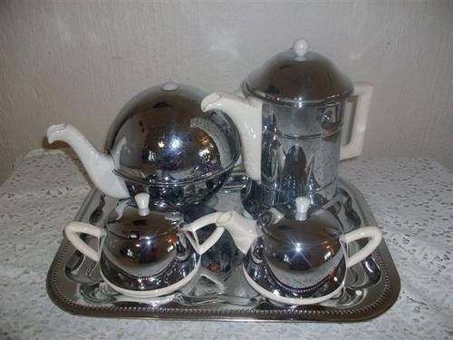 Vintage ever hot tea service set on tray