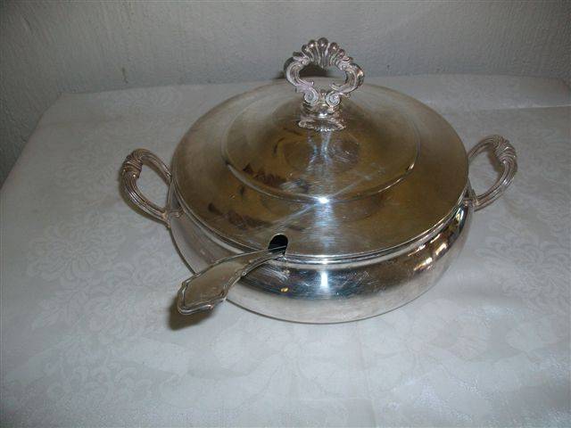 Vintage silver plated soup tureen with ladle