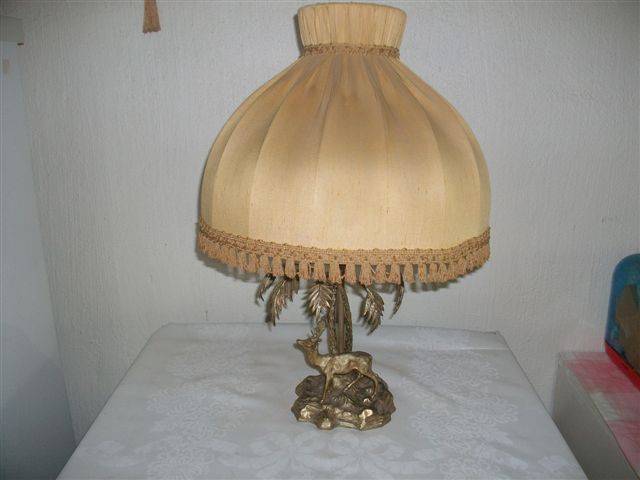 Intersting brass looking metal lamp and shade needs tlc