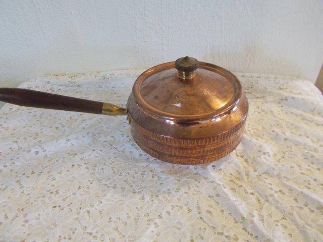 Copper plated pot with wooden handle