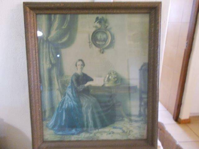 Lovely large wooden frame vintage Victorian scene print behind glass
