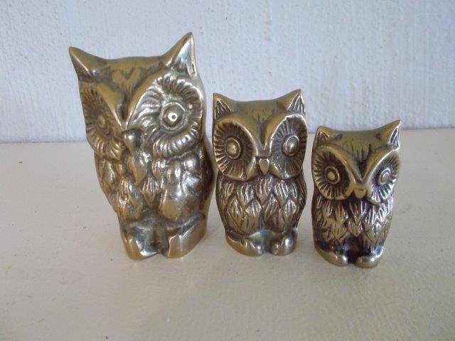 A set of three lovely brass owls