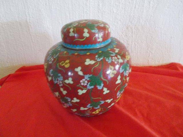 lovely cloisonne ginger jar with some damage noted