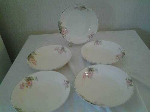 set of five soft pink pudding or soup bowls imperialware