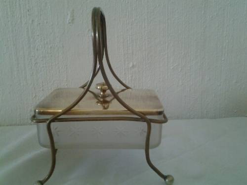 nice brass? top and stand  glass butter dish **christmas sale**