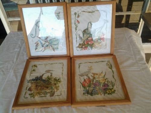 four nice small framed garden scenes tapestry framed