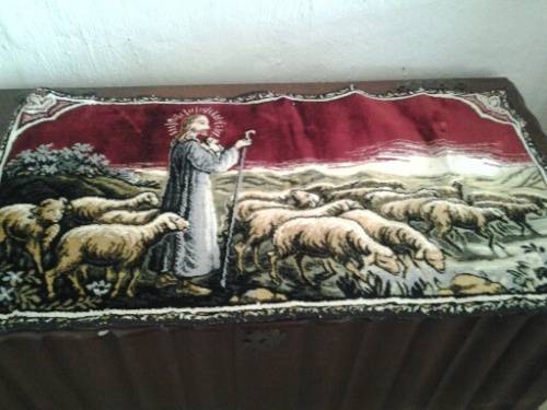 stunning rug tapestry of jesus and his sheep