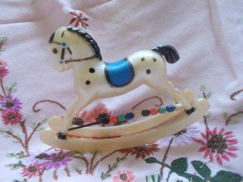 vintage celluilod 1940 tip top collectable baby rattle horse
