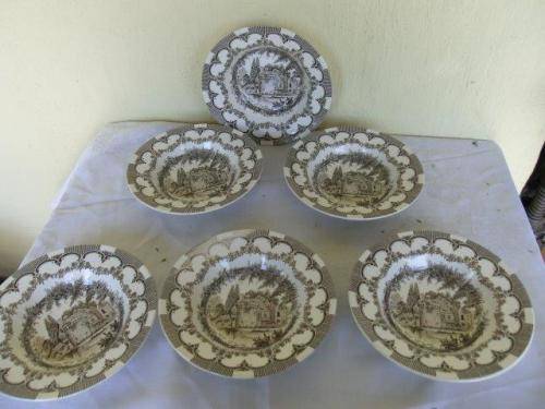 A Set of six staffordshire english ironstone soup bowls