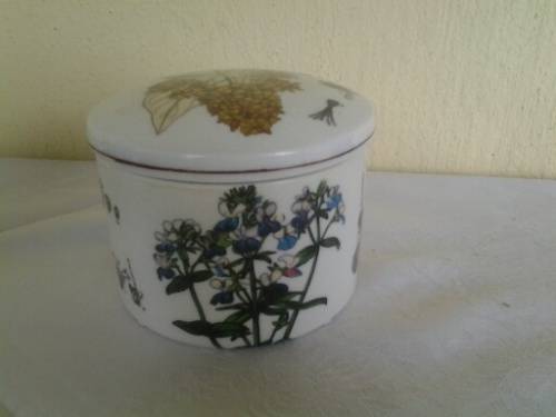 pretty round bontical scene porcelain trinket jar with lid
