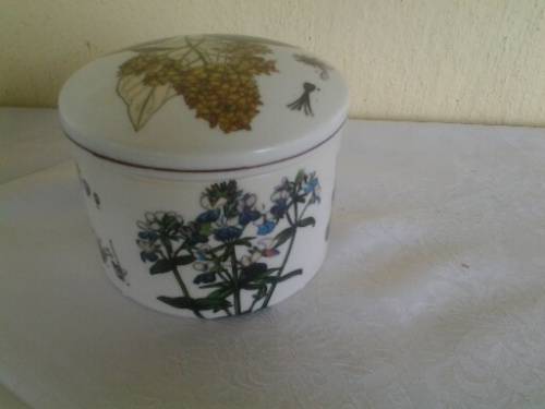pretty round bontical scene porcelain trinket jar with lid