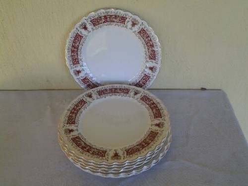 eight vintage myott red and white rialto dinner plates
