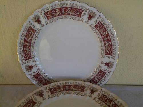 eight vintage myott red and white rialto dinner plates