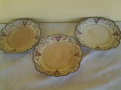 three pretty old vintage wall plates with crazing
