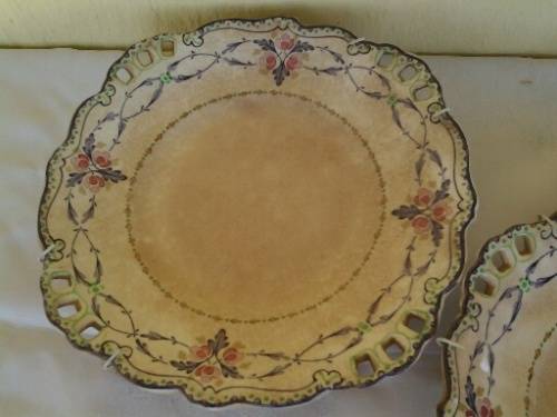three pretty old vintage wall plates with crazing