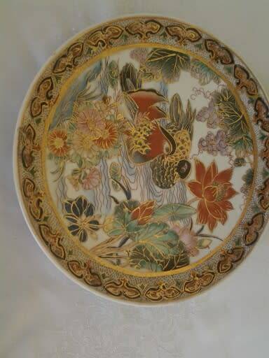 stunning decorative oriental bird scene singed wall plate