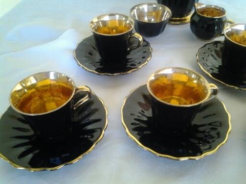 stunning vintage black and gold porcelain coffee set