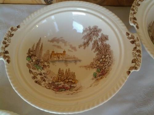 A pair of porcelain veggie dishes with no lids by Johnson brothers castle on the lake scene