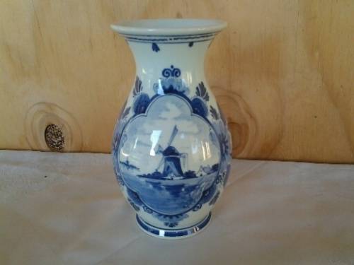 medium sized vintage delft porcelain wind mill scene vase