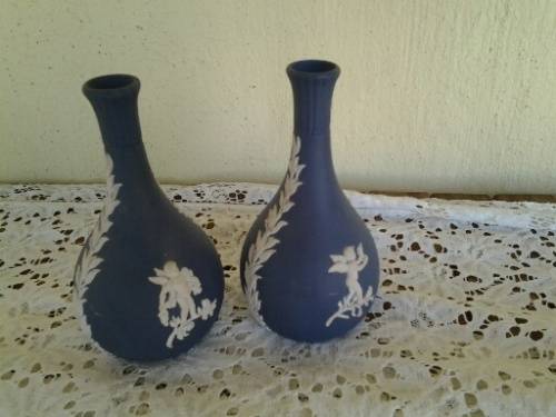 A pair of dark blue porcelain vintage Wedgwood vases